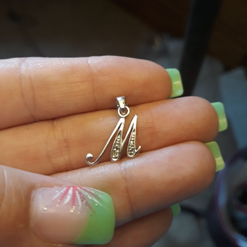 Silver M  Charm Necklace